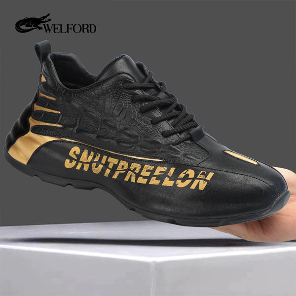 Italian handmade crocodile pattern black gold casual sneakers