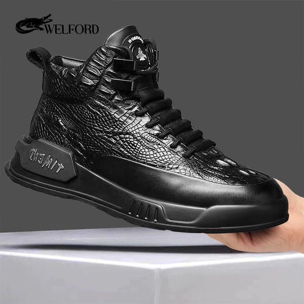 Suede leather crocodile pattern shoes