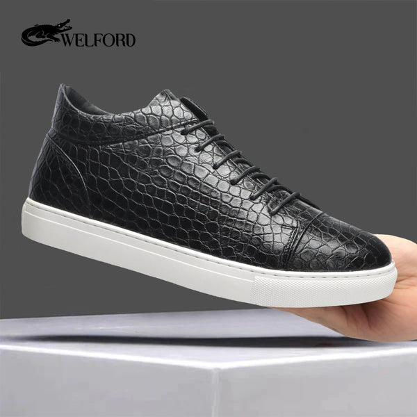 Men's crocodile pattern business sneakers high top leather shoes