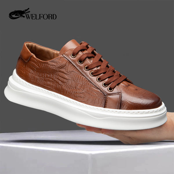 Italian Versatile Genuine Leather Crocodile Pattern Men's Sneakers