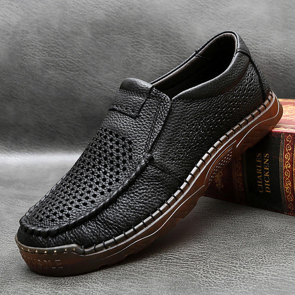 Handmade Cowhide Hollow Breathable Loafers