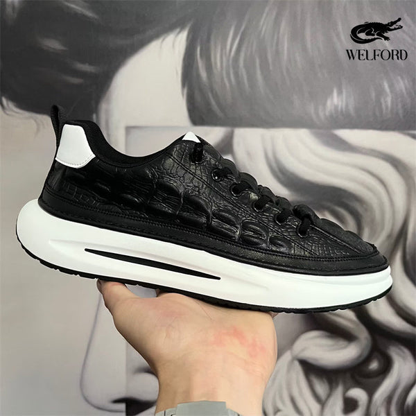 Italian Handmade Crocodile Pattern Casual Sneakers